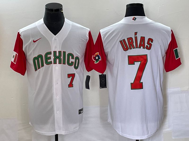 Men 2023 World Cub Mexico 7 Urias White orange Nike MLB Jersey7